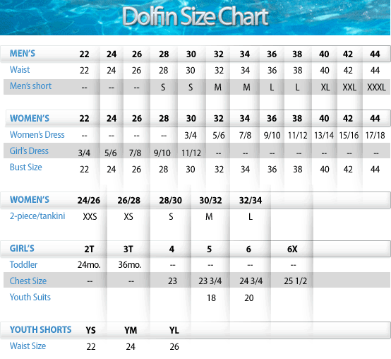 Dolfin Size Chart Taula de talles de Dolfin