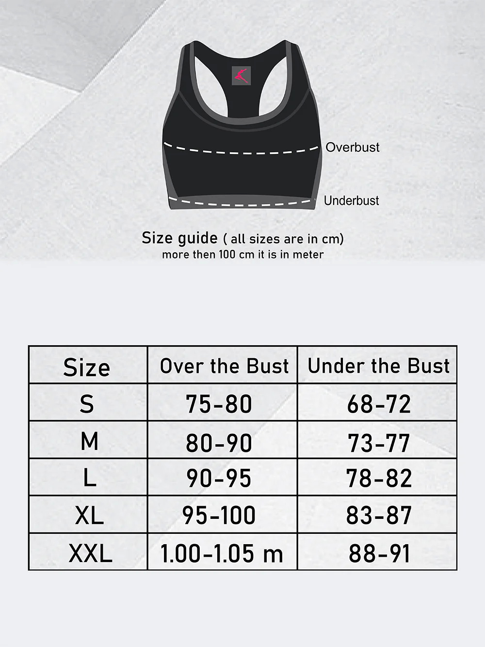 Sports Bra Size Guide Stiùireadh meud Bra Spòrs