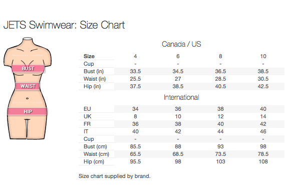Jets Swimwear Size Chart Jets badetøj størrelsesoversigt