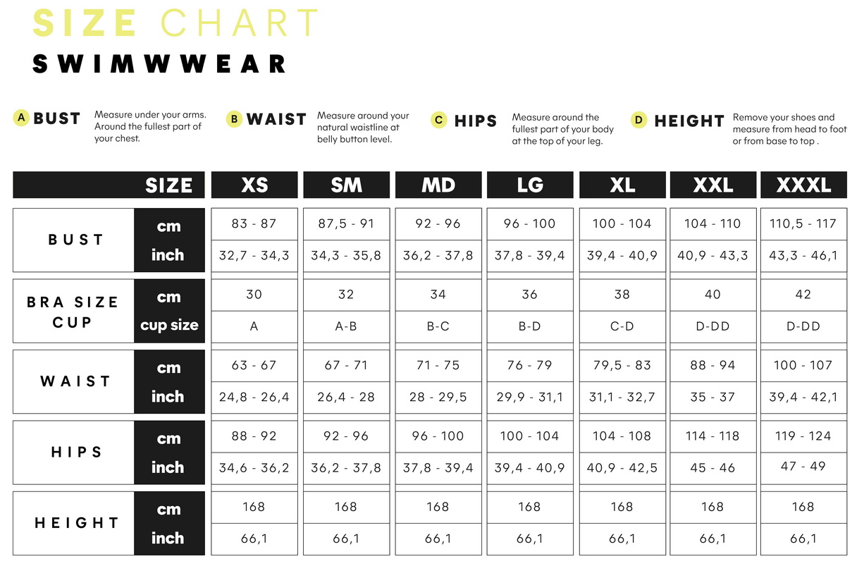 Swimwear Size Chart Tabulka velikostí plavek