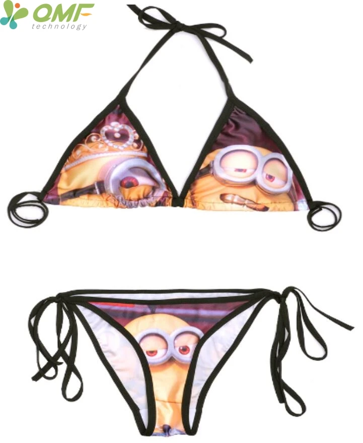 Žlut&eacute; soupravy bikin Minions Sexy dvoud&iacute;ln&eacute; body Push Up Cartoon Minions Band&aacute;ž Plavky Halter Ladies